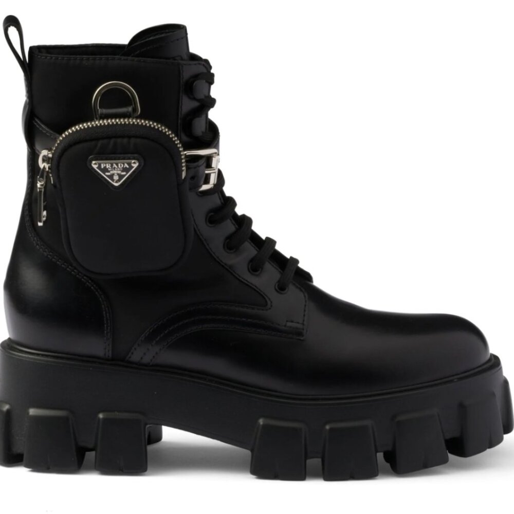 Prada Monolith leather and Re-Nylon combat boots with pouch